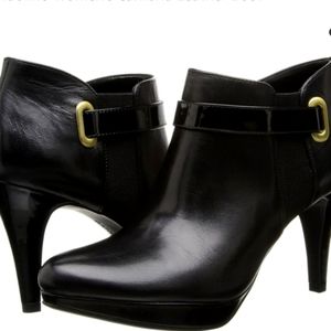 Bandolino Black Leather High Heel Black Suede Ankle Boots